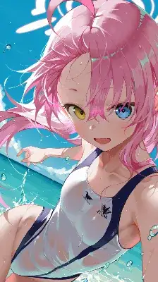 プールで濡れたピンクヘア