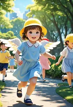天使の羽で駆け抜ける公園の冒険