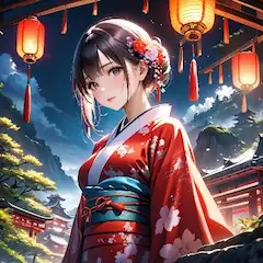 祭りの灯に輝く少女