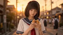 夕陽に照らされたドーナツ