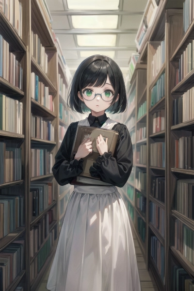 Girl with glasses choosing a book