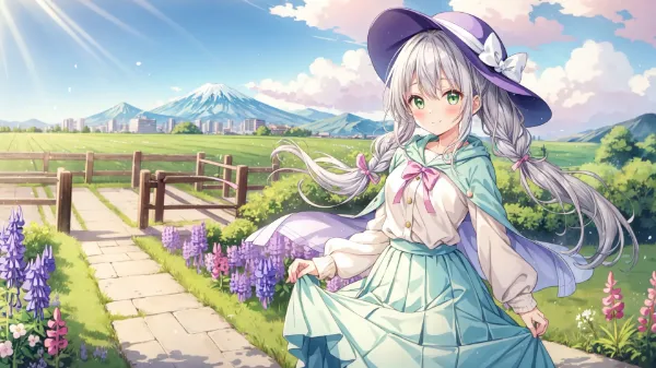 花風に舞う少女の富士山旅