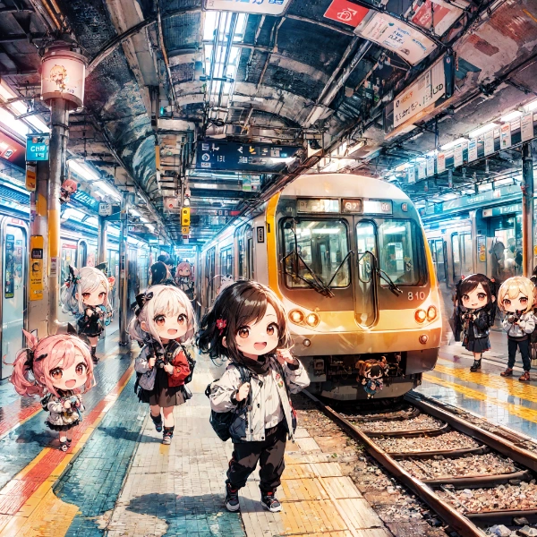 地下鉄列車とチビ少女達