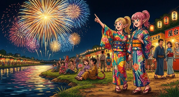 エル子ちゃん浴衣で花火大会