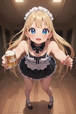 ビールを給仕する金色の髪の少女