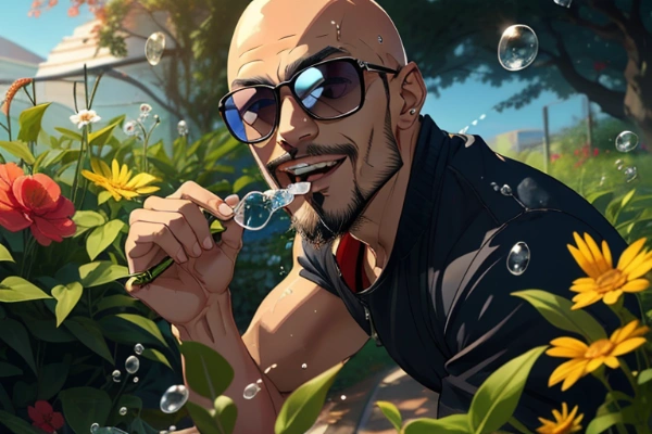 しゃぼん玉ではしゃぐオジサン