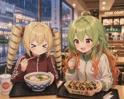 フードコートでご飯中