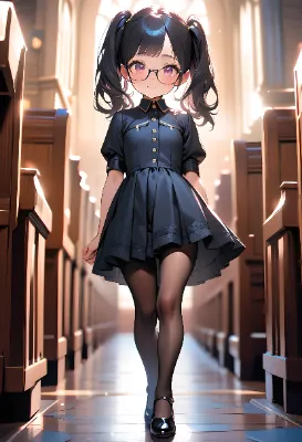 黒ストッキング眼鏡少女(教会にて)