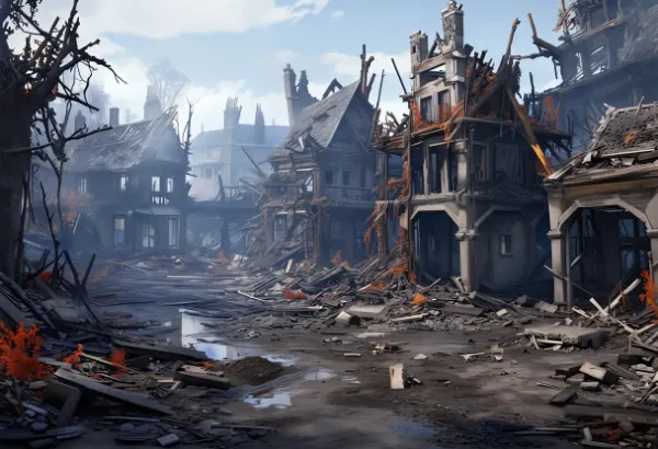 火災で焼かれた村