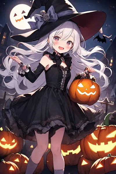 満月の夜に微笑む白髪の魔女