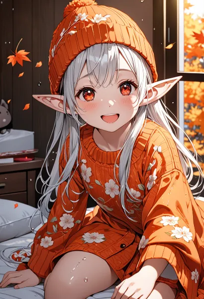 秋風に誘われて、エルフの少女の微笑み