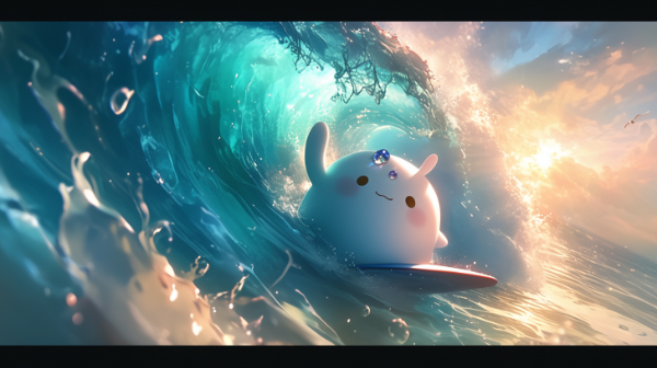 カッコ良く波乗りするカーバンクルさん