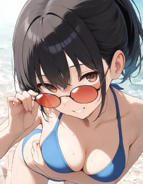 夏のビーチで誘う微笑み