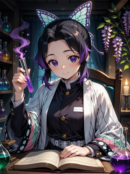 研究室で紫を紡ぐ女