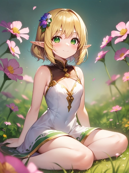 コスモスの花畑とエルフちゃん3