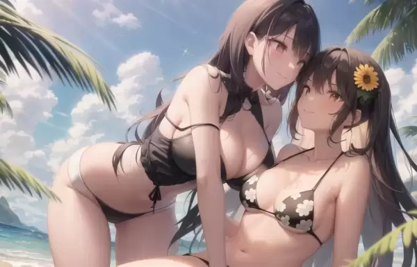 水着で海岸デート