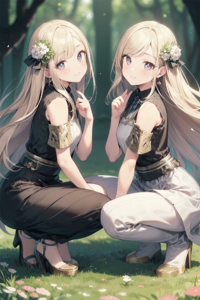 森に佇む金色の髪の姉妹