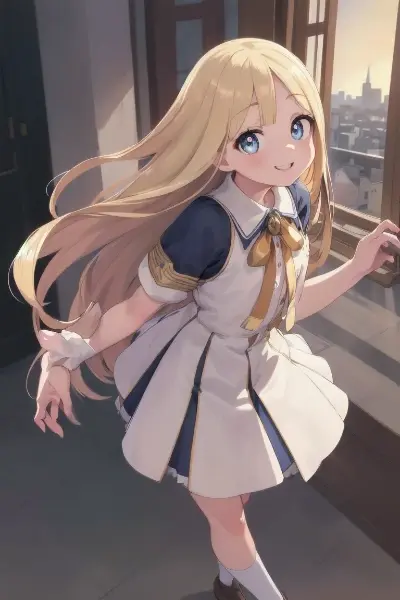 夕暮れに佇む金色の髪の少女