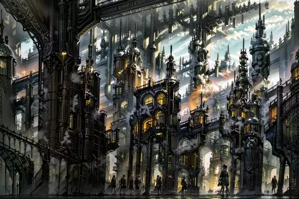 機械の都市が天空まで広がる