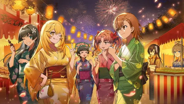 夏祭りを楽しんでいる超電磁砲の5人