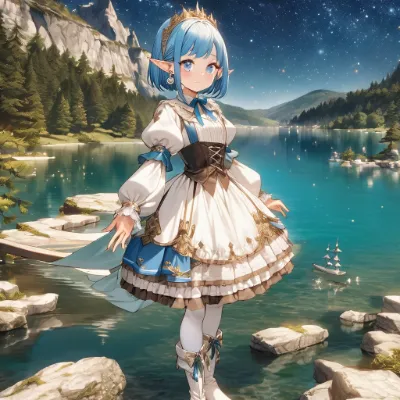 星空と湖