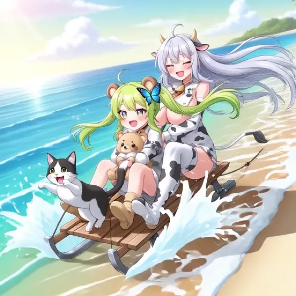 (コラボ)アイピク島をそりで駆け抜けるアゲハちゃんと牛柄さん