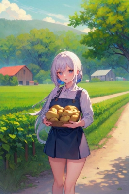 ジャガイモを抱える少女