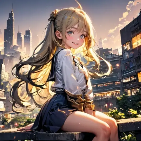 夕暮れに佇む金色の髪の少女