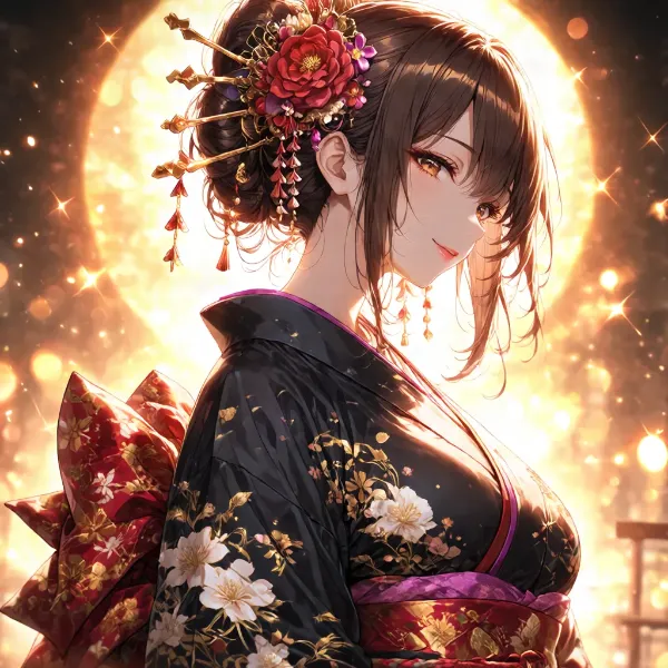月光に浮かぶ黒の着物