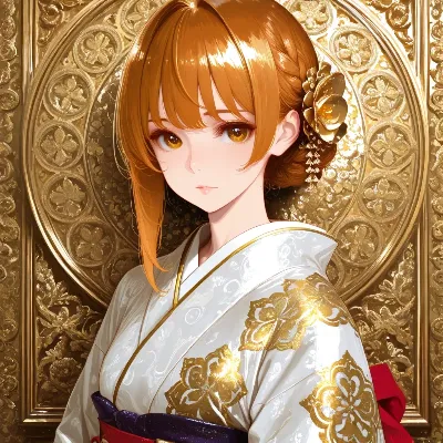 黄金に輝く着物少女