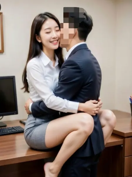 夜のオフィスでイチャつく男女を激写