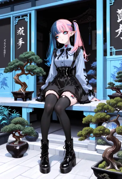 青い茶館の双色髪の少女