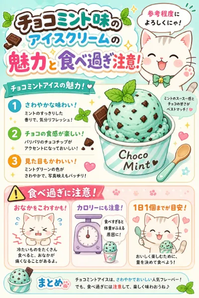 チョコミント味のアイスクリームの魅力を猫ちゃんが解説だポチ！
