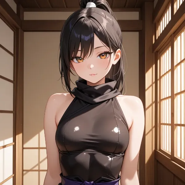 陽光に包まれた黒髪の美女