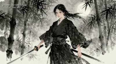 🌕月明かりの下で舞う墨絵の剣士