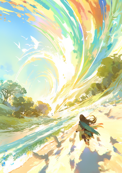 虹色に染まる空と歩む。