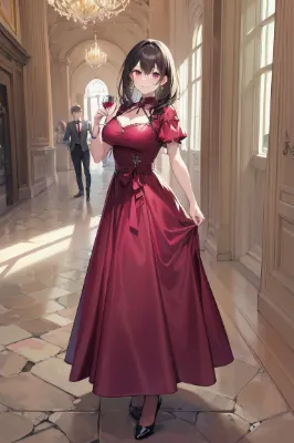 ワインレッドのドレス