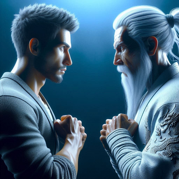 アイコンタクトをしている武道家