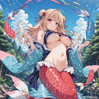 鯉のぼりと舞う人魚姫