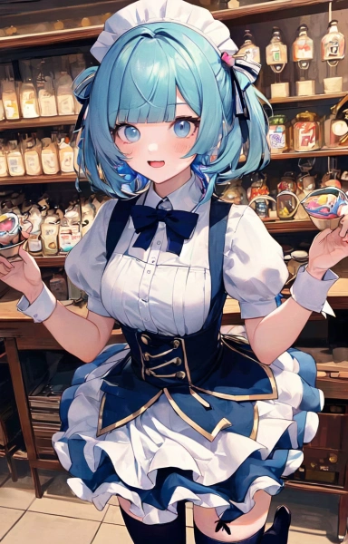 水色髪の店員さん