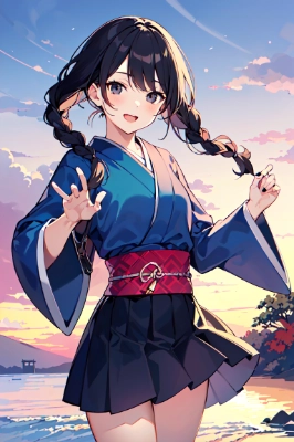 夕焼けと女の子