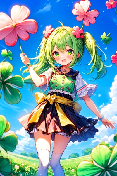 【R15】四つ葉のクローバーを見つけて幸せな、黒髪ツインテール少女☘(26枚)