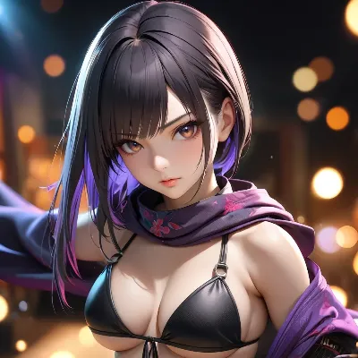 夜の紫影に浮かぶ美女