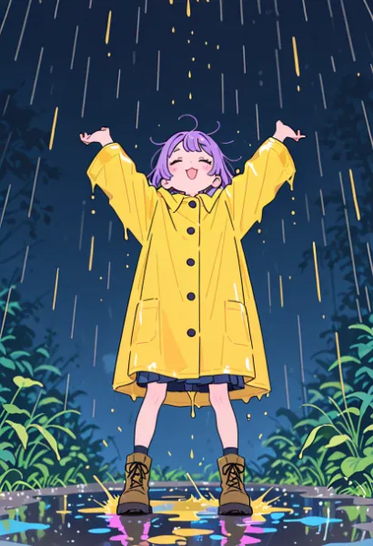 夜の雨に舞う少女の冒険