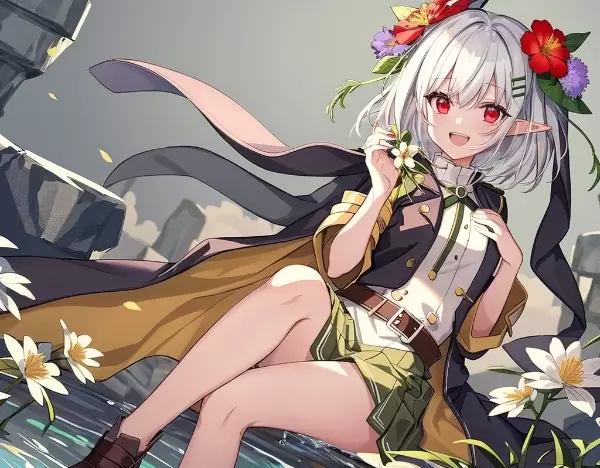 花に囲まれた白髪の少女