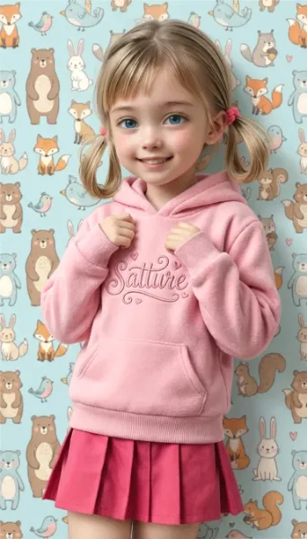 ロゴ入りパーカーとプリーツスカートのコーデ