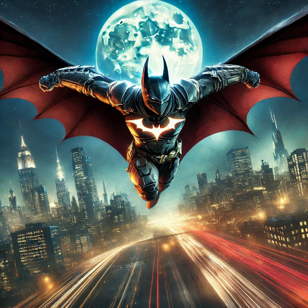 闇夜を飛んでいるコウモリのヒーロー