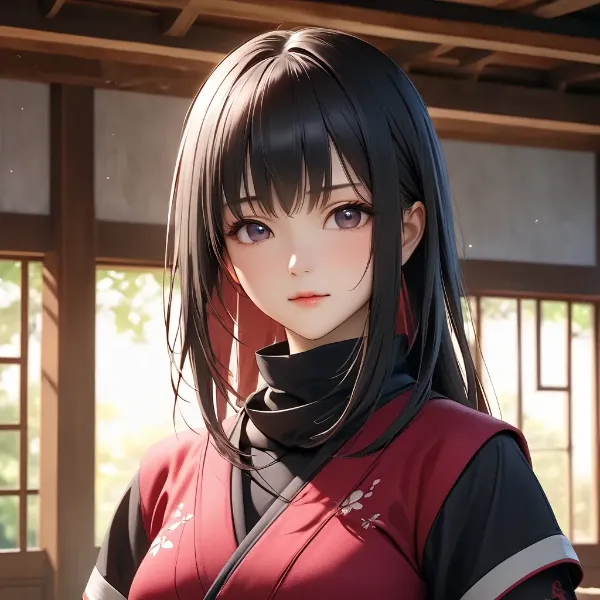 陽光に照らされる黒髪少女