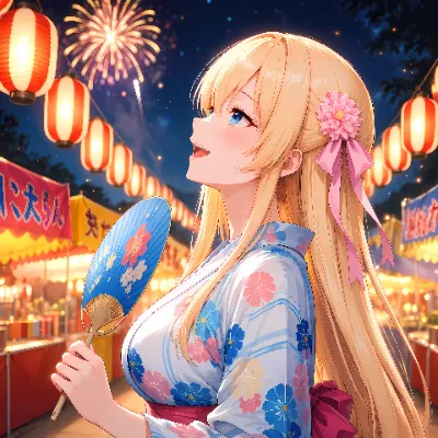 夏祭りの花火を見上げて