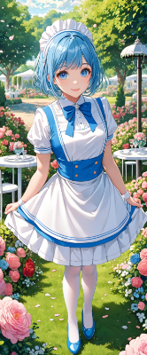 お昼の青髪ウエイトレスさん